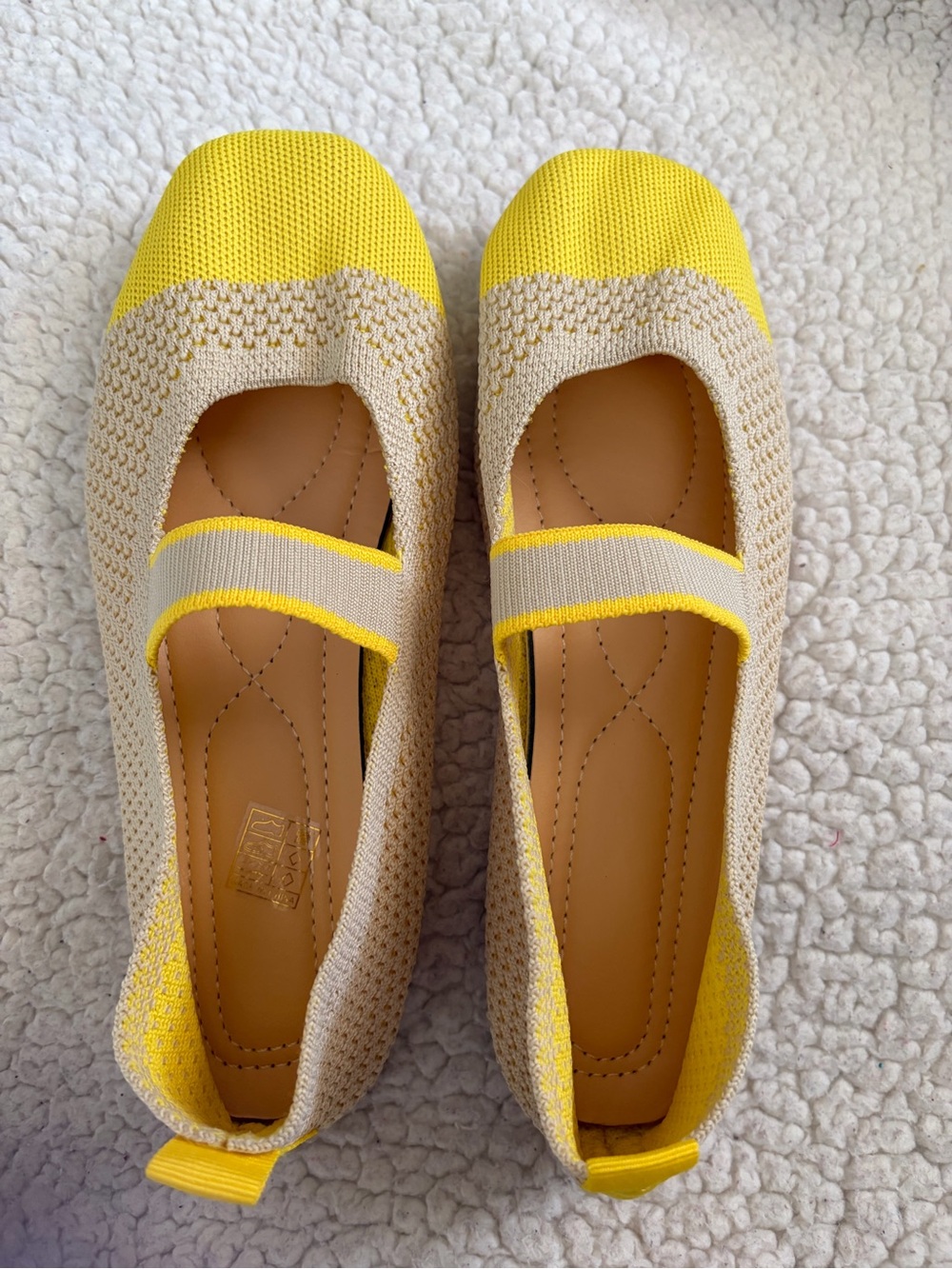 NWT- still in packaging-Breathable Knit Mary Jane Flats in Yellow and Beige-8